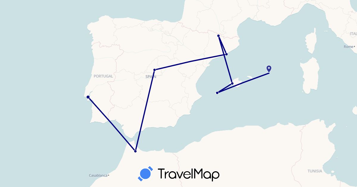 TravelMap itinerary: driving in Andorra, Spain, Morocco, Portugal (Africa, Europe)