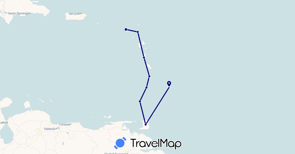 TravelMap itinerary: driving in Antigua and Barbuda, Barbados, Dominica, Grenada, Saint Kitts and Nevis, Saint Lucia, Trinidad and Tobago, Saint Vincent and the Grenadines (North America)